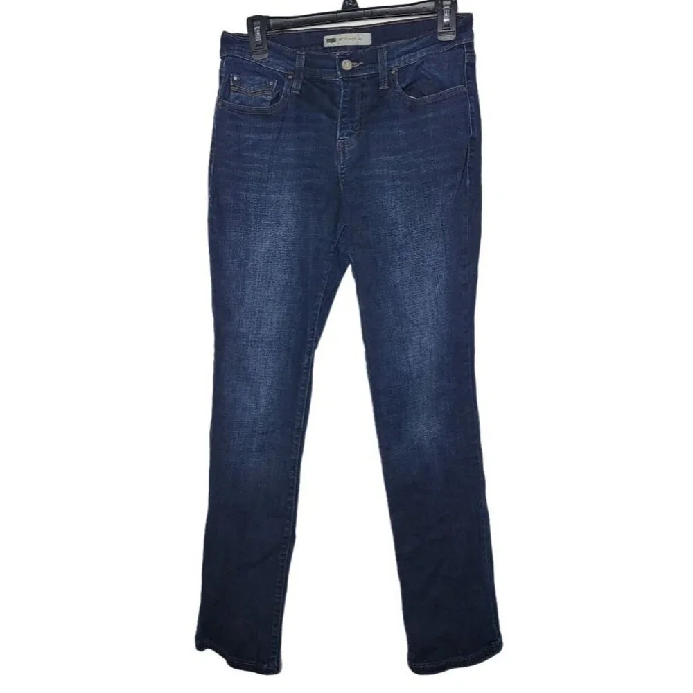 Levi's Womens 505 Straight Leg Dark Wash Mid Rise‎ Denim Blue Jeans 27/30 Casual